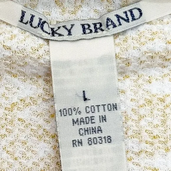 Lucky Brand Thermal V-Neck Top Womens Size L Printed Aztec Geo Yellow Western - Picture 5 of 6